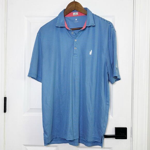 Johnnie O Hanging Out‎ Size L Blue White Stripe Marlin Polo - Picture 1 of 5